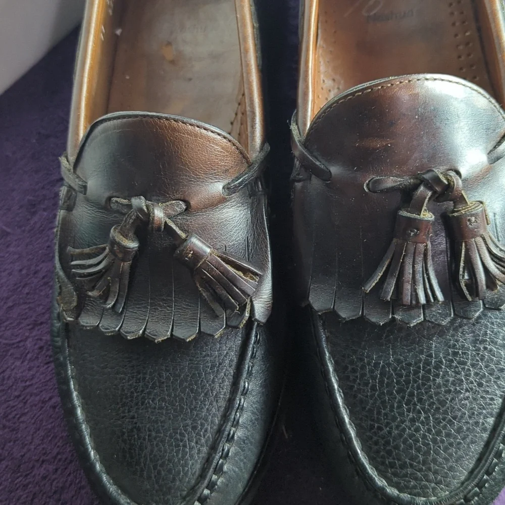 Mens Loafers Dress Shoes 11D Black Brown Leather Boat Lace Allen Edmonds Nashua*